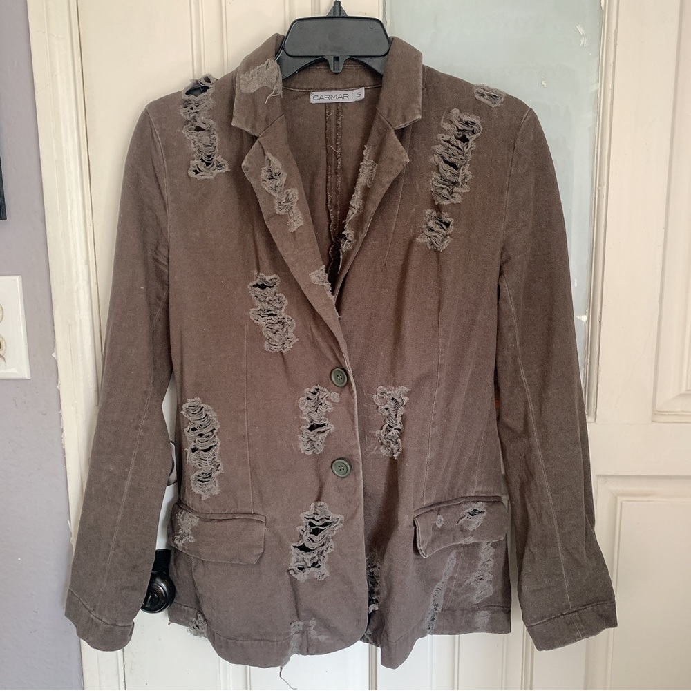 $228 Carmar LF Stores olive green distressed blazer Small / S